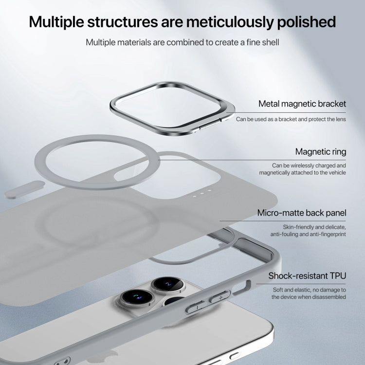 For iPhone 13 mini Skin Feel Lens Holder Magsafe Phone Case(Titanium Black) by buy2fix