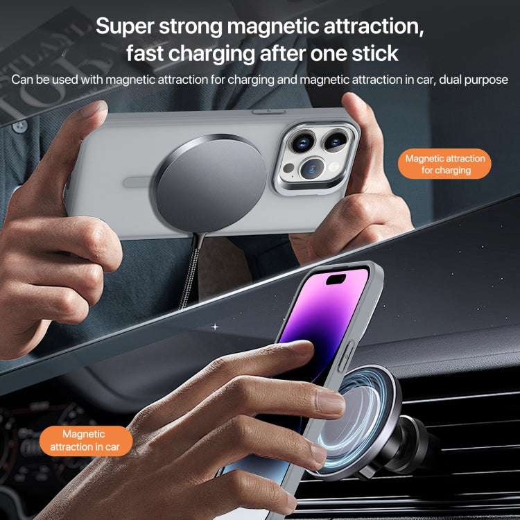 For iPhone 13 mini Skin Feel Lens Holder Magsafe Phone Case(Titanium Black) by buy2fix