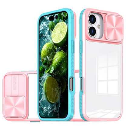 For iPhone 16 Sliding Camshield Acrylic Hybrid TPU Phone Case(Pink Cyan) - iPhone 16 Cases by buy2fix | Online Shopping UK | buy2fix