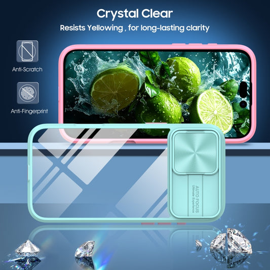 For iPhone 16 Sliding Camshield Acrylic Hybrid TPU Phone Case(Blue Pink) by buy2fix