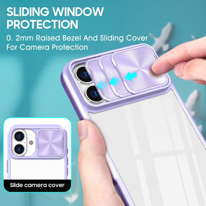 For iPhone 16 Sliding Camshield Acrylic Hybrid TPU Phone Case(Purple) - iPhone 16 Cases by buy2fix | Online Shopping UK | buy2fix