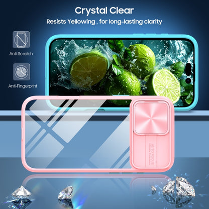 For iPhone 16 Pro Sliding Camshield Acrylic Hybrid TPU Phone Case(Pink Cyan) - iPhone 16 Pro Cases by buy2fix | Online Shopping UK | buy2fix