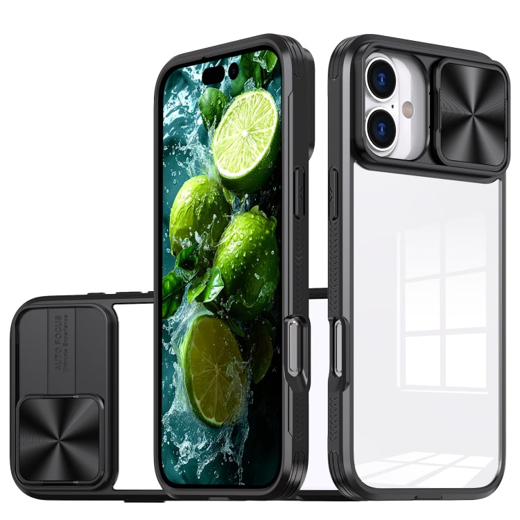 For iPhone 16 Plus Sliding Camshield Acrylic Hybrid TPU Phone Case(Black) - iPhone 16 Plus Cases by buy2fix | Online Shopping UK | buy2fix