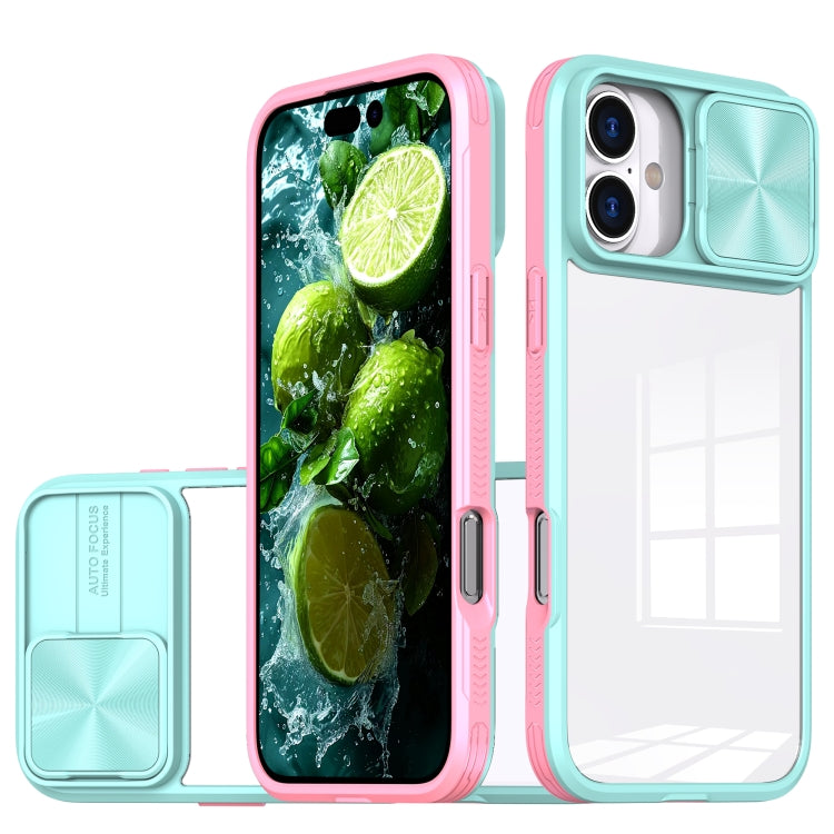 For iPhone 16 Plus Sliding Camshield Acrylic Hybrid TPU Phone Case(Blue Pink) - iPhone 16 Plus Cases by buy2fix | Online Shopping UK | buy2fix