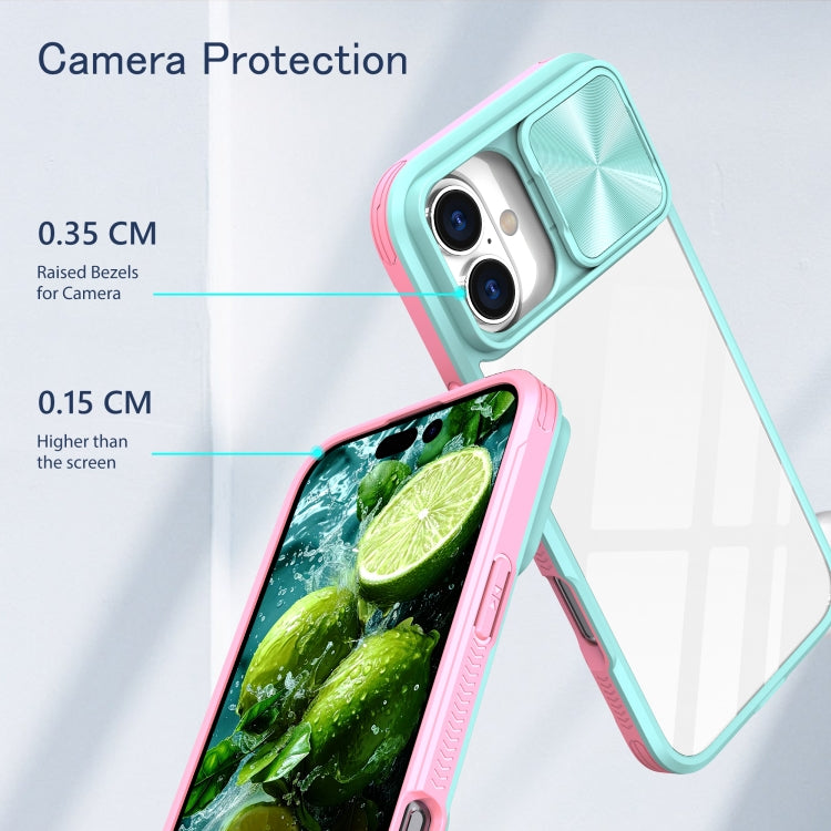 For iPhone 16 Plus Sliding Camshield Acrylic Hybrid TPU Phone Case(Blue Pink) - iPhone 16 Plus Cases by buy2fix | Online Shopping UK | buy2fix