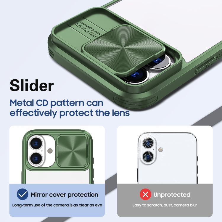 For iPhone 16 Pro Max Sliding Camshield Acrylic Hybrid TPU Phone Case(Olive Green) - iPhone 16 Pro Max Cases by buy2fix | Online Shopping UK | buy2fix