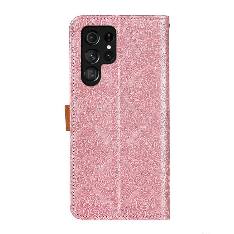 For Samsung Galaxy S25 Ultra 5G European Floral Embossed Leather Phone Case(Pink) - Galaxy S25 Ultra 5G Cases by buy2fix | Online Shopping UK | buy2fix