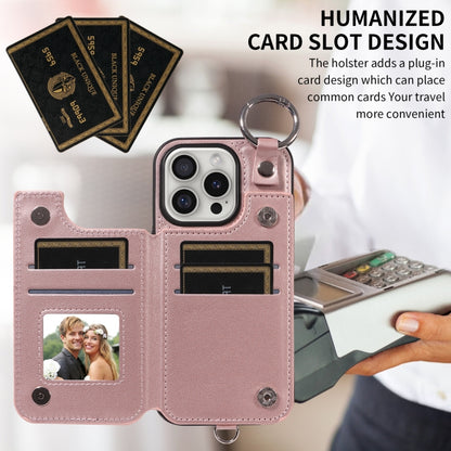 For iPhone 16 Pro Rhombic Texture Card Bag Phone Case with Short Lanyard(Rose Gold) - iPhone 16 Pro Cases by buy2fix | Online Shopping UK | buy2fix