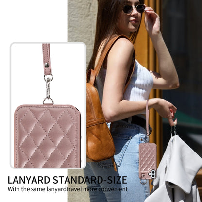 For iPhone 16 Plus Rhombic Texture Card Bag Phone Case with Short Lanyard(Rose Gold) - iPhone 16 Plus Cases by buy2fix | Online Shopping UK | buy2fix