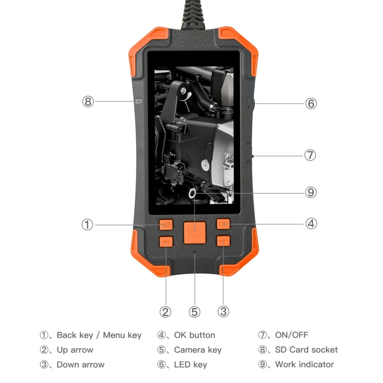 T20 4.3 inch IPS Screen 8mm Single Camera IP67 Waterproof Hard Cable Digital Endoscope, Length:3.5m(Black Orange) -  by buy2fix | Online Shopping UK | buy2fix