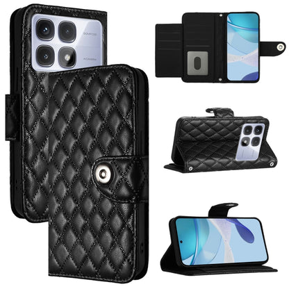 For Redmi K70 Ultra 5G Global Rhombic Texture Flip Leather Phone Case with Lanyard(Black) - Xiaomi Cases by buy2fix | Online Shopping UK | buy2fix