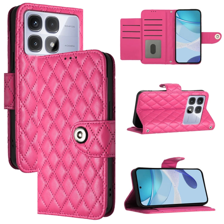 For Redmi K70 Ultra 5G Global Rhombic Texture Flip Leather Phone Case with Lanyard(Rose Red) - Xiaomi Cases by buy2fix | Online Shopping UK | buy2fix