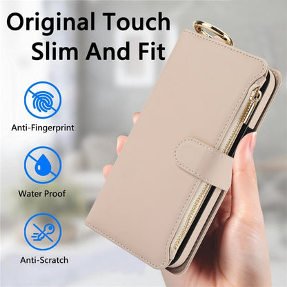 For iPhone 15 Pro Crossbody Ring Multifunctional Wallet Leather Phone Case(White) - iPhone 15 Pro Cases by buy2fix | Online Shopping UK | buy2fix