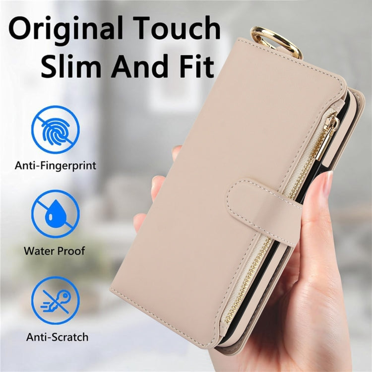 For iPhone 15 Plus Crossbody Ring Multifunctional Wallet Leather Phone Case(White) - iPhone 15 Plus Cases by buy2fix | Online Shopping UK | buy2fix