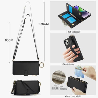 For iPhone 15 Plus Crossbody Ring Multifunctional Wallet Leather Phone Case(Black) - iPhone 15 Plus Cases by buy2fix | Online Shopping UK | buy2fix