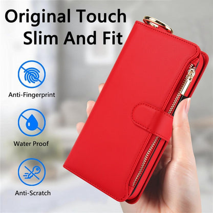 For iPhone 15 Plus Crossbody Ring Multifunctional Wallet Leather Phone Case(Red) - iPhone 15 Plus Cases by buy2fix | Online Shopping UK | buy2fix