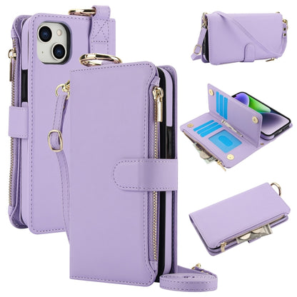 For iPhone 15 Plus Crossbody Ring Multifunctional Wallet Leather Phone Case(Purple) - iPhone 15 Plus Cases by buy2fix | Online Shopping UK | buy2fix