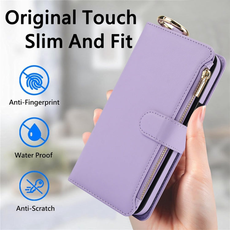 For iPhone 15 Crossbody Ring Multifunctional Wallet Leather Phone Case(Purple) - iPhone 15 Cases by buy2fix | Online Shopping UK | buy2fix