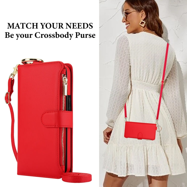 For iPhone 14 Plus Crossbody Ring Multifunctional Wallet Leather Phone Case(Red) - iPhone 14 Plus Cases by buy2fix | Online Shopping UK | buy2fix
