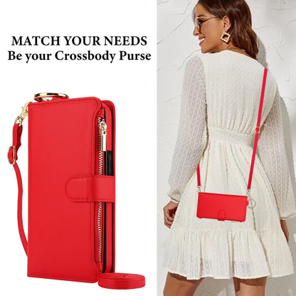 For iPhone 14 Plus Crossbody Ring Multifunctional Wallet Leather Phone Case(Red) - iPhone 14 Plus Cases by buy2fix | Online Shopping UK | buy2fix