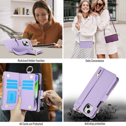 For iPhone 14 Plus Crossbody Ring Multifunctional Wallet Leather Phone Case(Purple) - iPhone 14 Plus Cases by buy2fix | Online Shopping UK | buy2fix