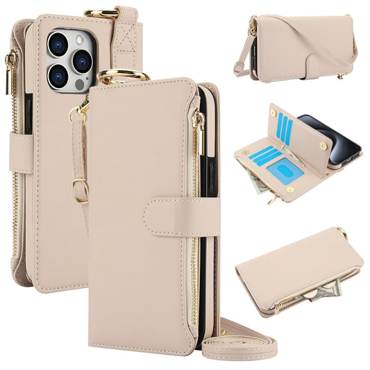 For iPhone 14 Pro Max Crossbody Ring Multifunctional Wallet Leather Phone Case(White) - iPhone 14 Pro Max Cases by buy2fix | Online Shopping UK | buy2fix
