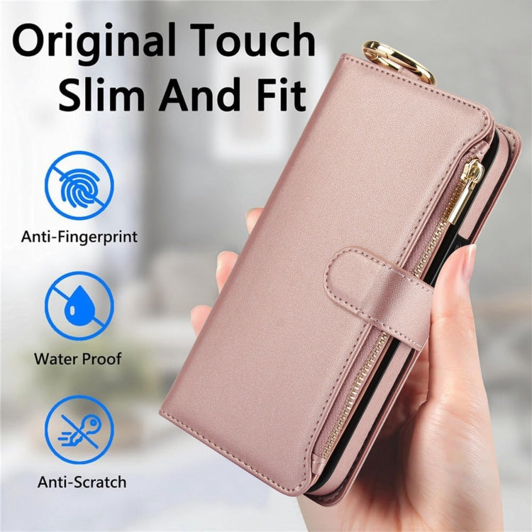 For iPhone 14 Pro Max Crossbody Ring Multifunctional Wallet Leather Phone Case(Rose Gold) - iPhone 14 Pro Max Cases by buy2fix | Online Shopping UK | buy2fix