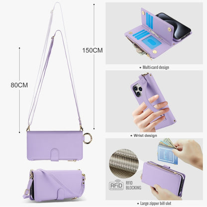 For iPhone 14 Pro Max Crossbody Ring Multifunctional Wallet Leather Phone Case(Purple) - iPhone 14 Pro Max Cases by buy2fix | Online Shopping UK | buy2fix