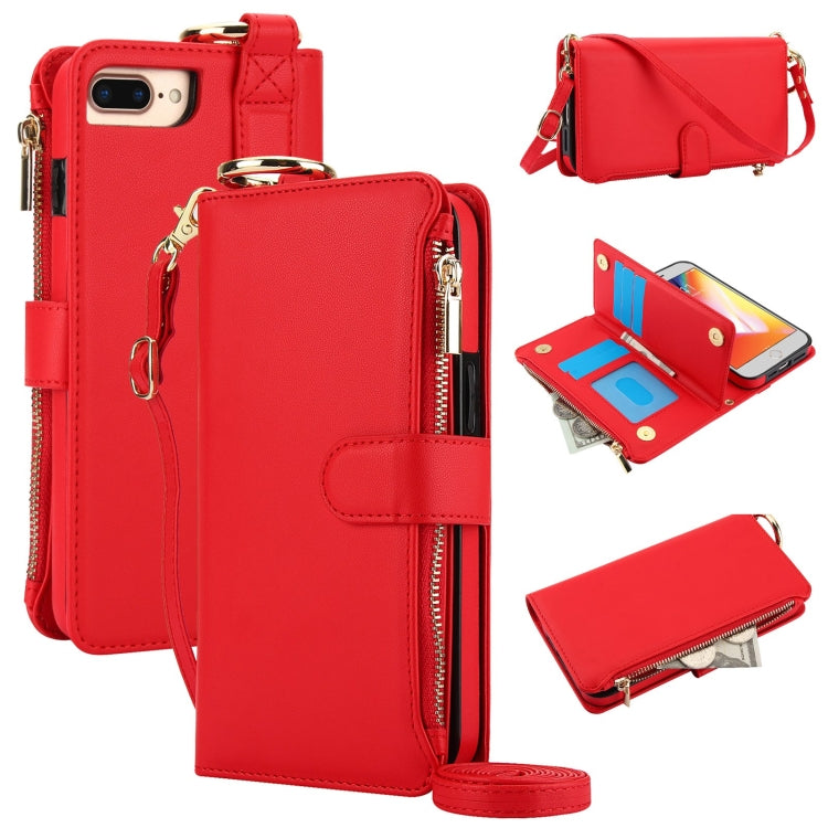 For iPhone 7 / 8 / SE 2022 Crossbody Ring Multifunctional Wallet Leather Phone Case(Red) - iPhone SE 2022 / 2020 / 8 / 7 Cases by buy2fix | Online Shopping UK | buy2fix