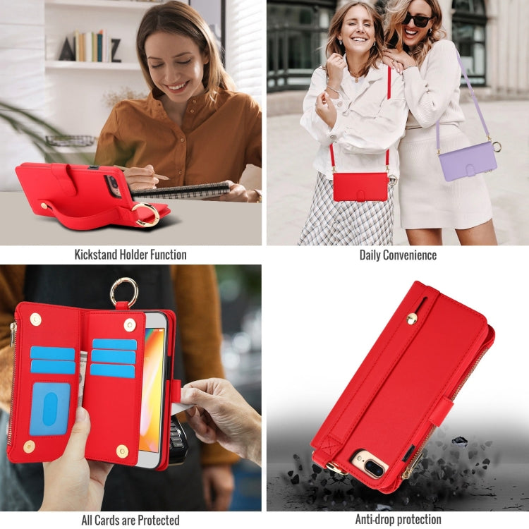 For iPhone 7 / 8 / SE 2022 Crossbody Ring Multifunctional Wallet Leather Phone Case(Red) - iPhone SE 2022 / 2020 / 8 / 7 Cases by buy2fix | Online Shopping UK | buy2fix