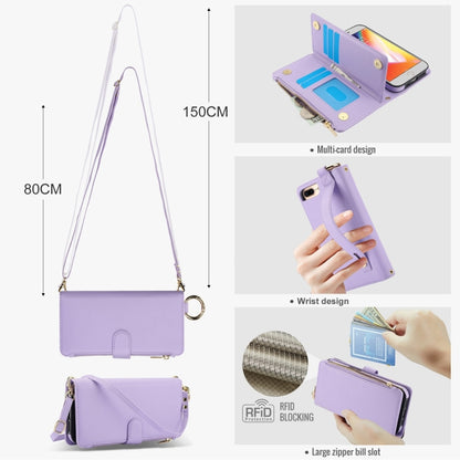 For iPhone 7 / 8 / SE 2022 Crossbody Ring Multifunctional Wallet Leather Phone Case(Purple) - iPhone SE 2022 / 2020 / 8 / 7 Cases by buy2fix | Online Shopping UK | buy2fix