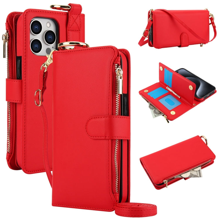 For iPhone 13 Pro Max Crossbody Ring Multifunctional Wallet Leather Phone Case(Red) - iPhone 13 Pro Max Cases by buy2fix | Online Shopping UK | buy2fix