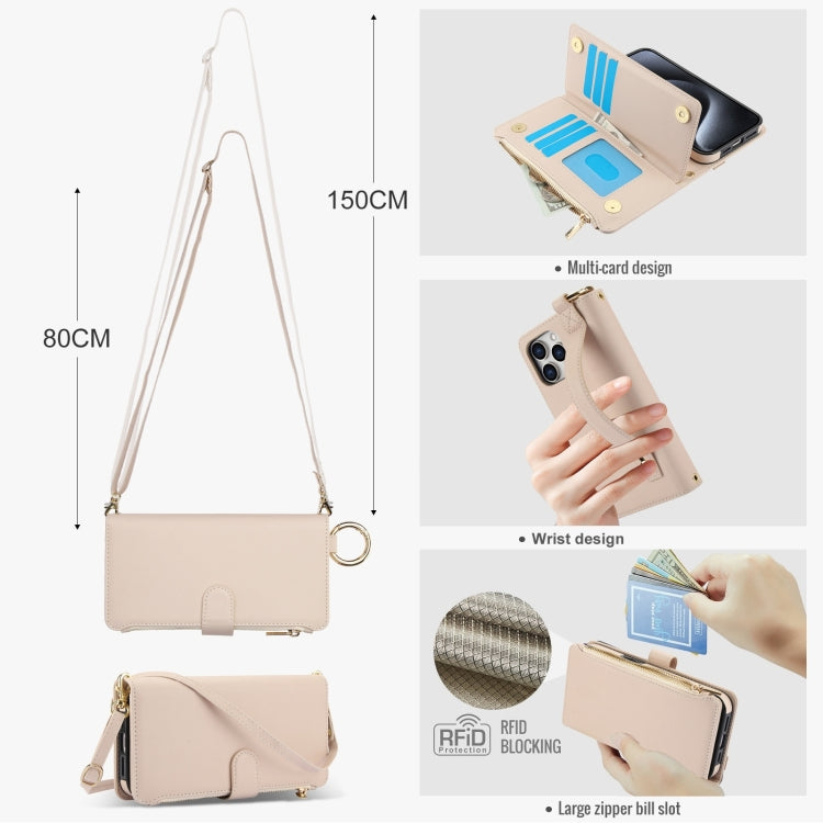 For iPhone 13 Pro Crossbody Ring Multifunctional Wallet Leather Phone Case(White) - iPhone 13 Pro Cases by buy2fix | Online Shopping UK | buy2fix
