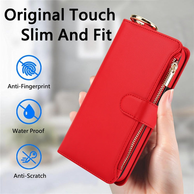 For iPhone 13 Crossbody Ring Multifunctional Wallet Leather Phone Case(Red) - iPhone 13 Cases by buy2fix | Online Shopping UK | buy2fix