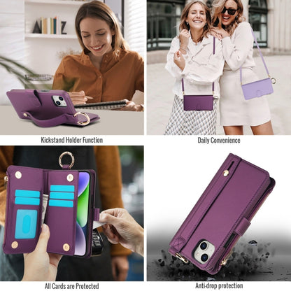 For iPhone 13 mini Crossbody Ring Multifunctional Wallet Leather Phone Case(Dark Purple) - iPhone 13 mini Cases by buy2fix | Online Shopping UK | buy2fix