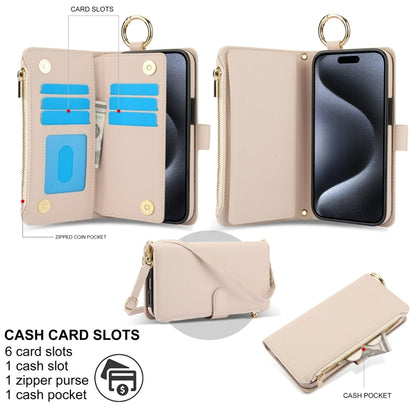 For iPhone 12 / 12 Pro Crossbody Ring Multifunctional Wallet Leather Phone Case(White) - iPhone 12 / 12 Pro Cases by buy2fix | Online Shopping UK | buy2fix