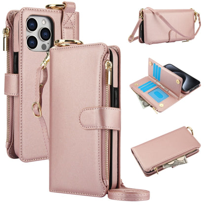 For iPhone 12 / 12 Pro Crossbody Ring Multifunctional Wallet Leather Phone Case(Rose Gold) - iPhone 12 / 12 Pro Cases by buy2fix | Online Shopping UK | buy2fix