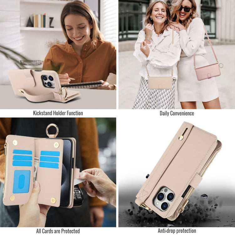 For iPhone 12 Pro Max Crossbody Ring Multifunctional Wallet Leather Phone Case(White) - iPhone 12 Pro Max Cases by buy2fix | Online Shopping UK | buy2fix