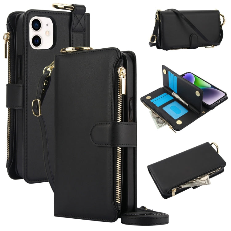 For iPhone 12 mini Crossbody Ring Multifunctional Wallet Leather Phone Case(Black) - iPhone 12 mini Cases by buy2fix | Online Shopping UK | buy2fix