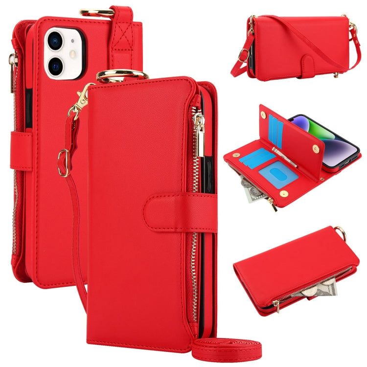 For iPhone 12 mini Crossbody Ring Multifunctional Wallet Leather Phone Case(Red) - iPhone 12 mini Cases by buy2fix | Online Shopping UK | buy2fix