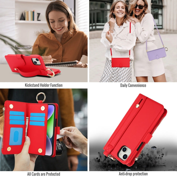 For iPhone 12 mini Crossbody Ring Multifunctional Wallet Leather Phone Case(Red) - iPhone 12 mini Cases by buy2fix | Online Shopping UK | buy2fix
