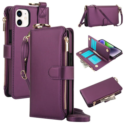 For iPhone 12 mini Crossbody Ring Multifunctional Wallet Leather Phone Case(Dark Purple) - iPhone 12 mini Cases by buy2fix | Online Shopping UK | buy2fix