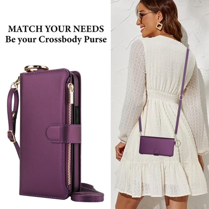 For iPhone 12 mini Crossbody Ring Multifunctional Wallet Leather Phone Case(Dark Purple) - iPhone 12 mini Cases by buy2fix | Online Shopping UK | buy2fix