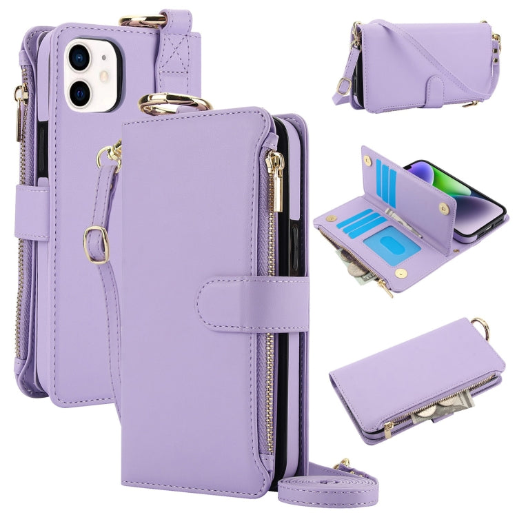 For iPhone 12 mini Crossbody Ring Multifunctional Wallet Leather Phone Case(Purple) - iPhone 12 mini Cases by buy2fix | Online Shopping UK | buy2fix