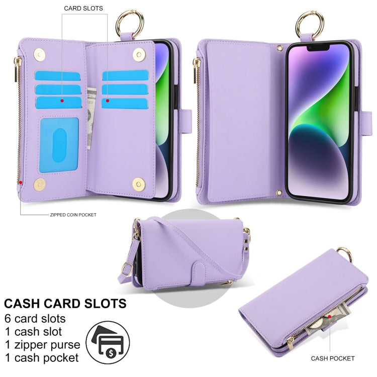 For iPhone 12 mini Crossbody Ring Multifunctional Wallet Leather Phone Case(Purple) - iPhone 12 mini Cases by buy2fix | Online Shopping UK | buy2fix