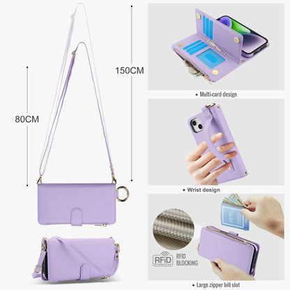 For iPhone 12 mini Crossbody Ring Multifunctional Wallet Leather Phone Case(Purple) - iPhone 12 mini Cases by buy2fix | Online Shopping UK | buy2fix