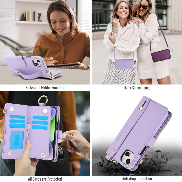 For iPhone 12 mini Crossbody Ring Multifunctional Wallet Leather Phone Case(Purple) - iPhone 12 mini Cases by buy2fix | Online Shopping UK | buy2fix