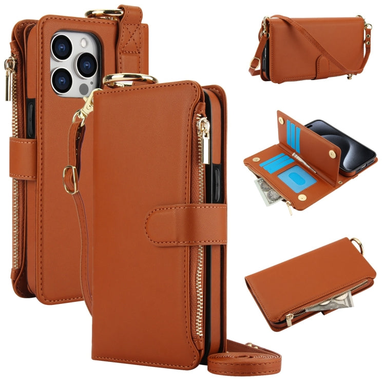 For iPhone 11 Pro Max Crossbody Ring Multifunctional Wallet Leather Phone Case(Brown) - iPhone 11 Pro Max Cases by buy2fix | Online Shopping UK | buy2fix