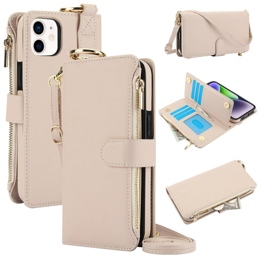 For iPhone 11 Crossbody Ring Multifunctional Wallet Leather Phone Case(White) - iPhone 11 Cases by buy2fix | Online Shopping UK | buy2fix