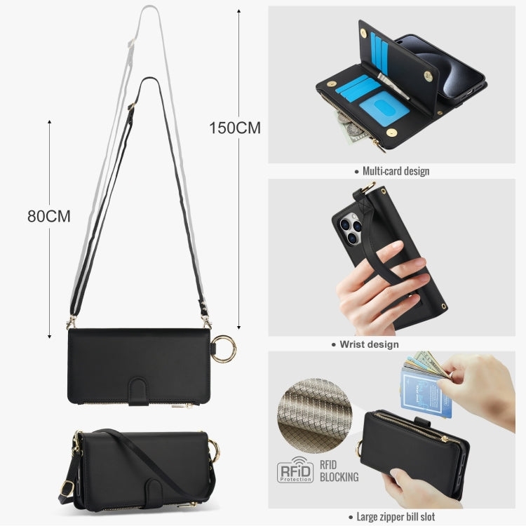 For iPhone 11 Pro Crossbody Ring Multifunctional Wallet Leather Phone Case(Black) - iPhone 11 Pro Cases by buy2fix | Online Shopping UK | buy2fix